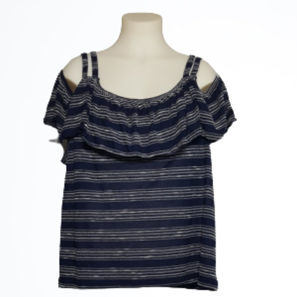 Sol & Luna Navy White Stripe Cold Shoulder Top As 1X
